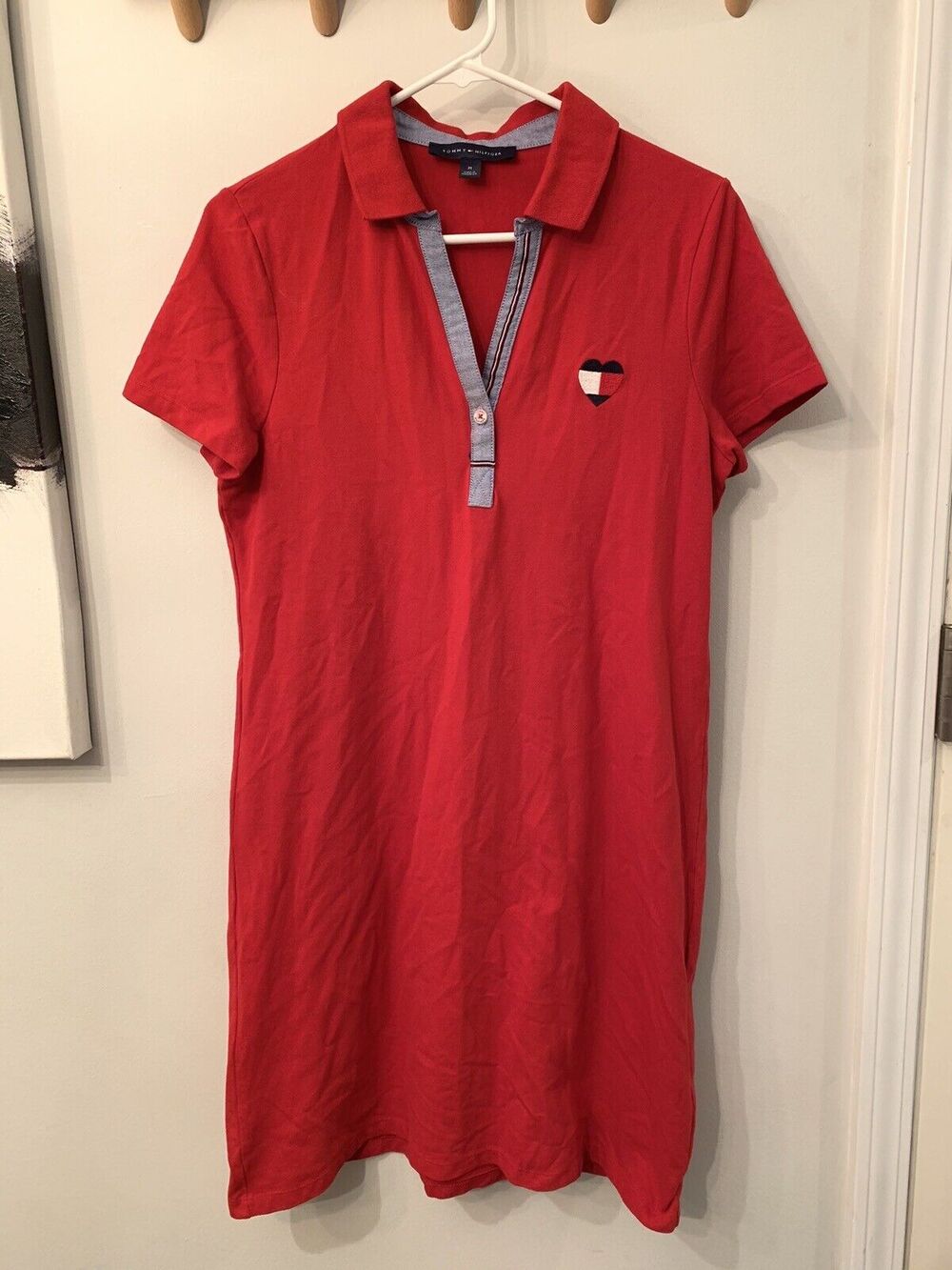 Tommy Hilfiger Red Polo Dress Heart Logo Size M Y2K Sporty Athleisure Preppy USA
